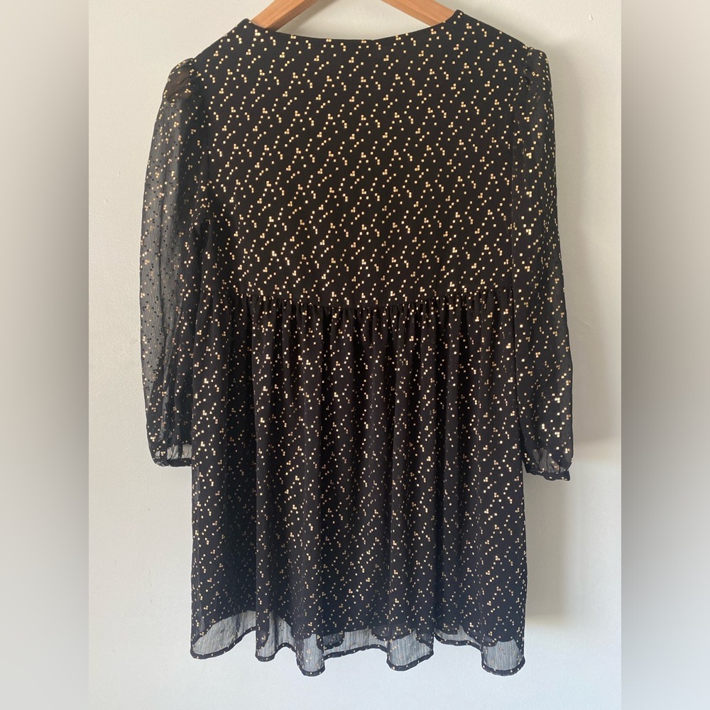 Sunday Best Aritzia Jinx Long Sleeve V Neck Black Gold Babydoll Dress Size XS - Picture 9 of 11